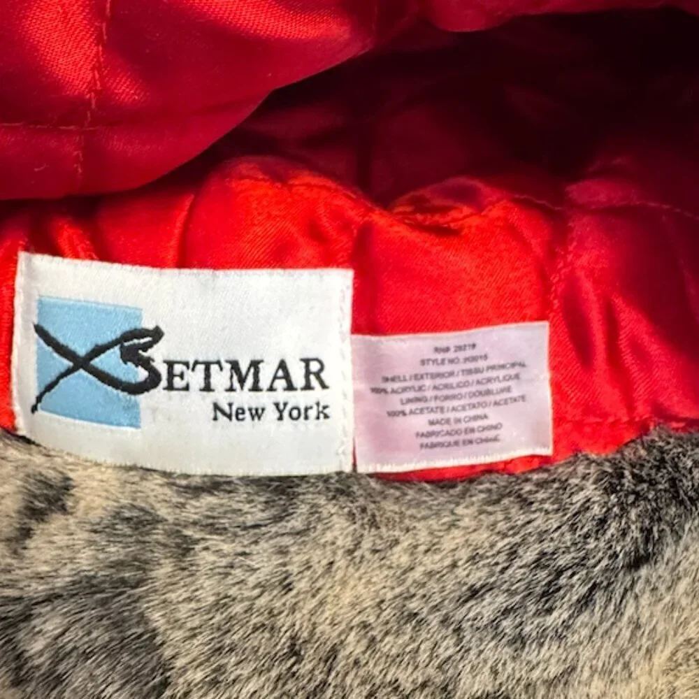 Betmar NY Faux Fur Winter Hat Gray Cossack Russian Style Red Lining NWOT (C49)